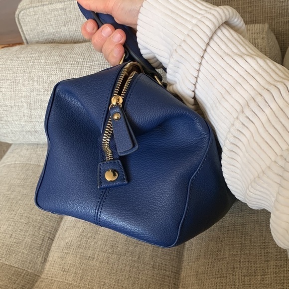 Ora Delphine Royal Blue pebbled‎ Leather Satchel Bag zipper gold hardware - Picture 3 of 12